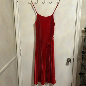 New With Tag Sam Edelman‎ Pleated Red Spaghetti Strap Flowy Dress Women’s Size M